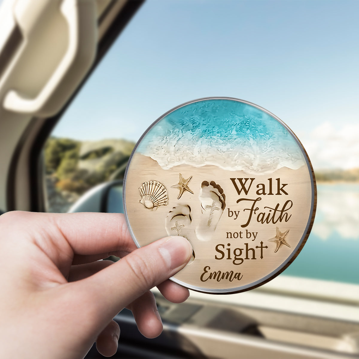 Walk By Faith Not By Sight - Personalized Christian Shaped Car Visor Clip