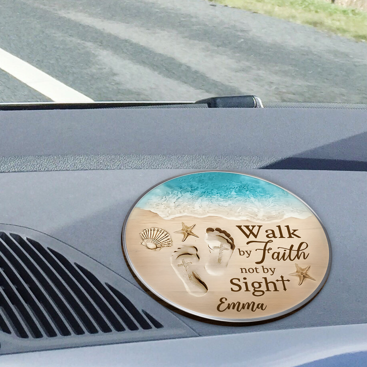Walk By Faith Not By Sight - Personalized Christian Shaped Car Visor Clip