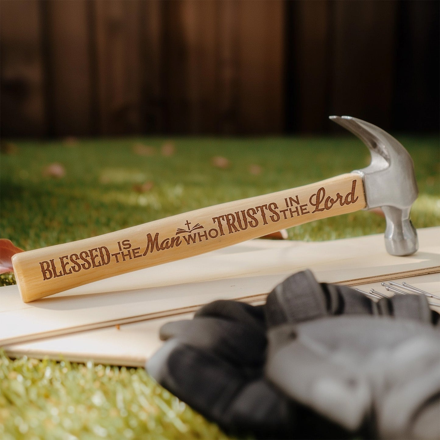 Blessed Is The Man Who Trusts In The Lord - Christian Wooden Hammer