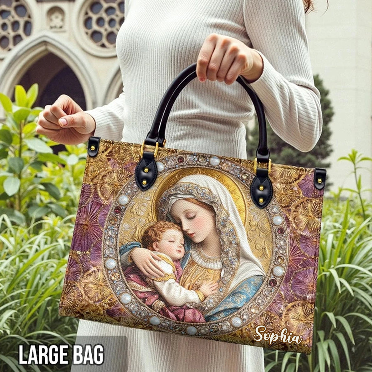 Floral Maria - Personalized Christian Leather Handbag