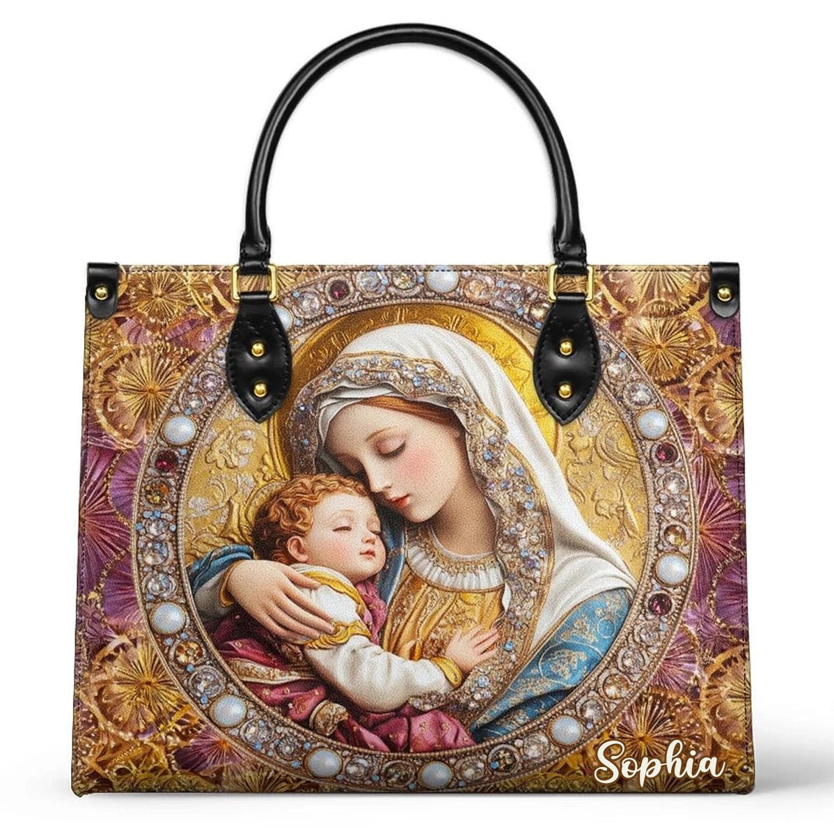 Floral Maria - Personalized Christian Leather Handbag