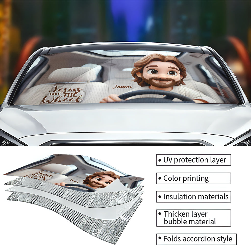Jesus Take The Wheel - Personalized Christian Car Sunshade