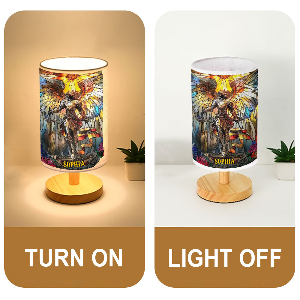 Archangel Michael - Personalized Christian Table Lamp with Wood Base