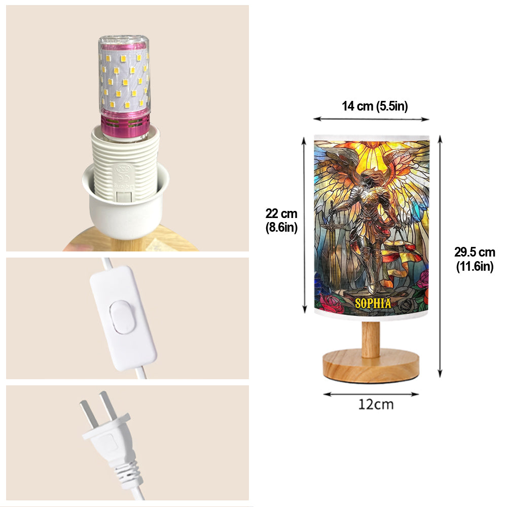 Archangel Michael - Personalized Christian Table Lamp with Wood Base