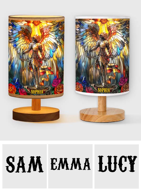 Archangel Michael - Personalized Christian Table Lamp with Wood Base