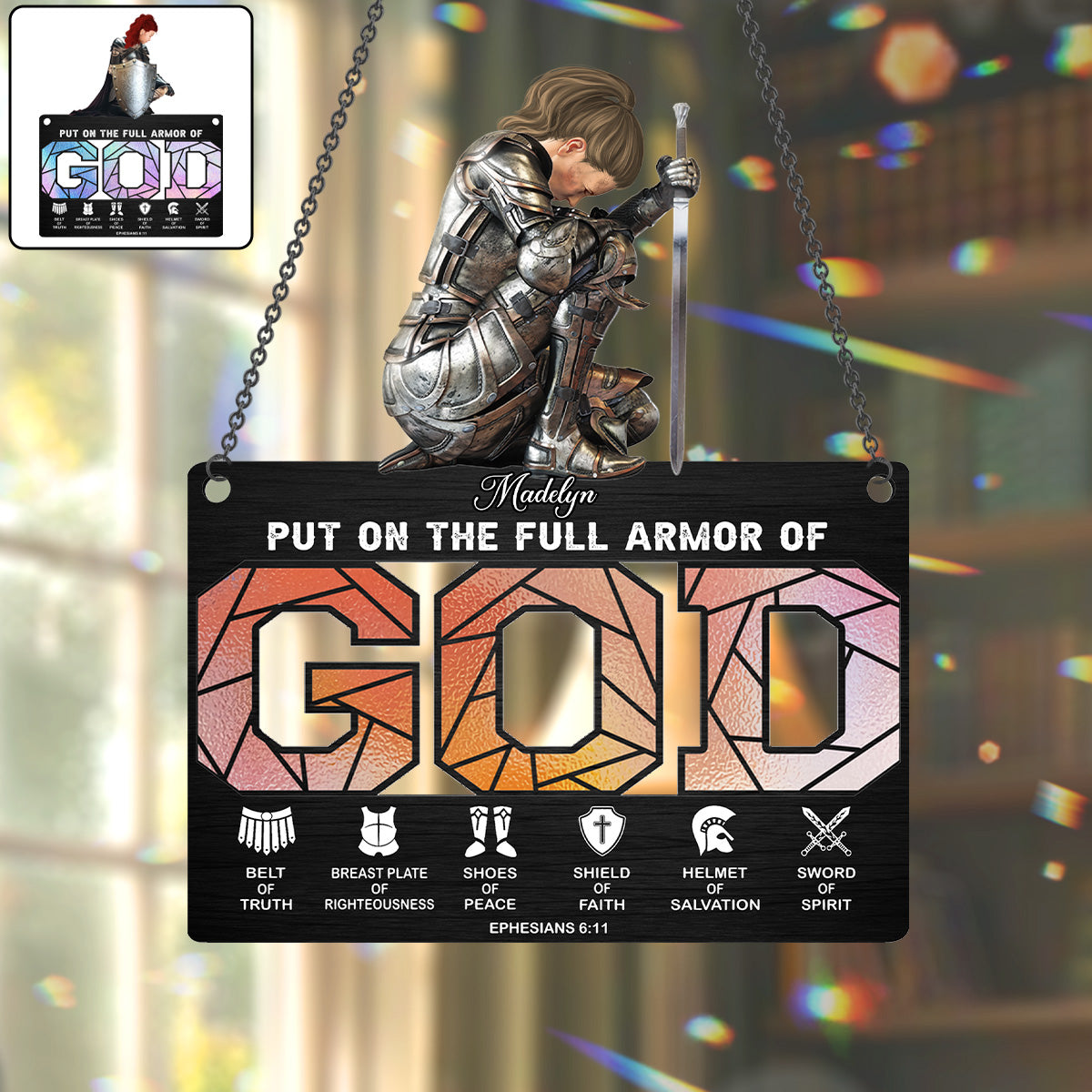 Warrior of God - Personalized Christian Window Hanging Suncatcher Ornament