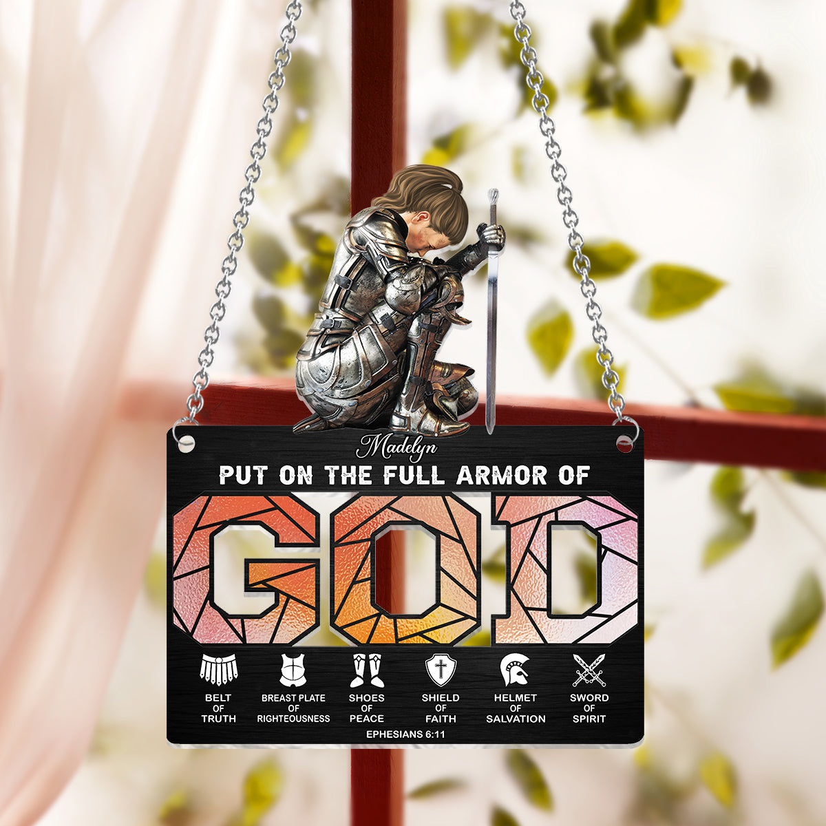 Warrior of God - Personalized Christian Window Hanging Suncatcher Ornament