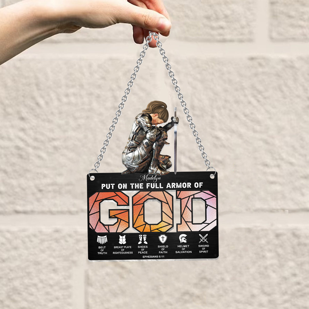 Warrior of God - Personalized Christian Window Hanging Suncatcher Ornament