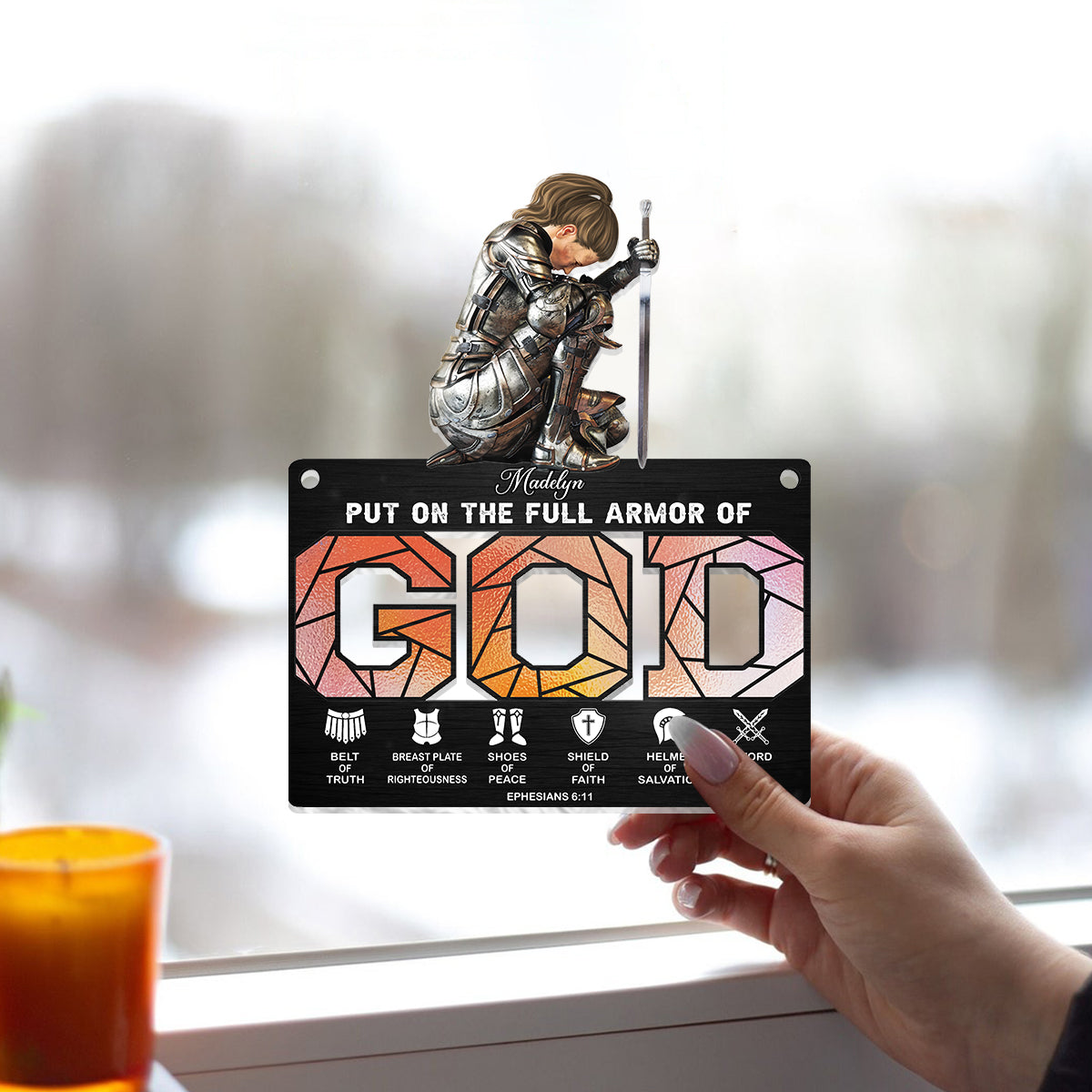 Warrior of God - Personalized Christian Window Hanging Suncatcher Ornament