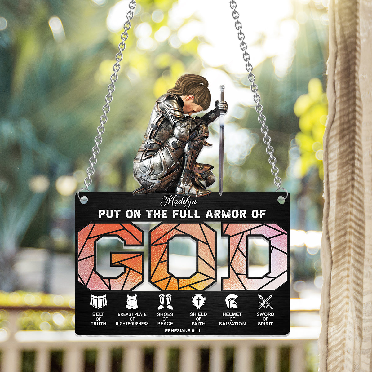 Warrior of God - Personalized Christian Window Hanging Suncatcher Ornament