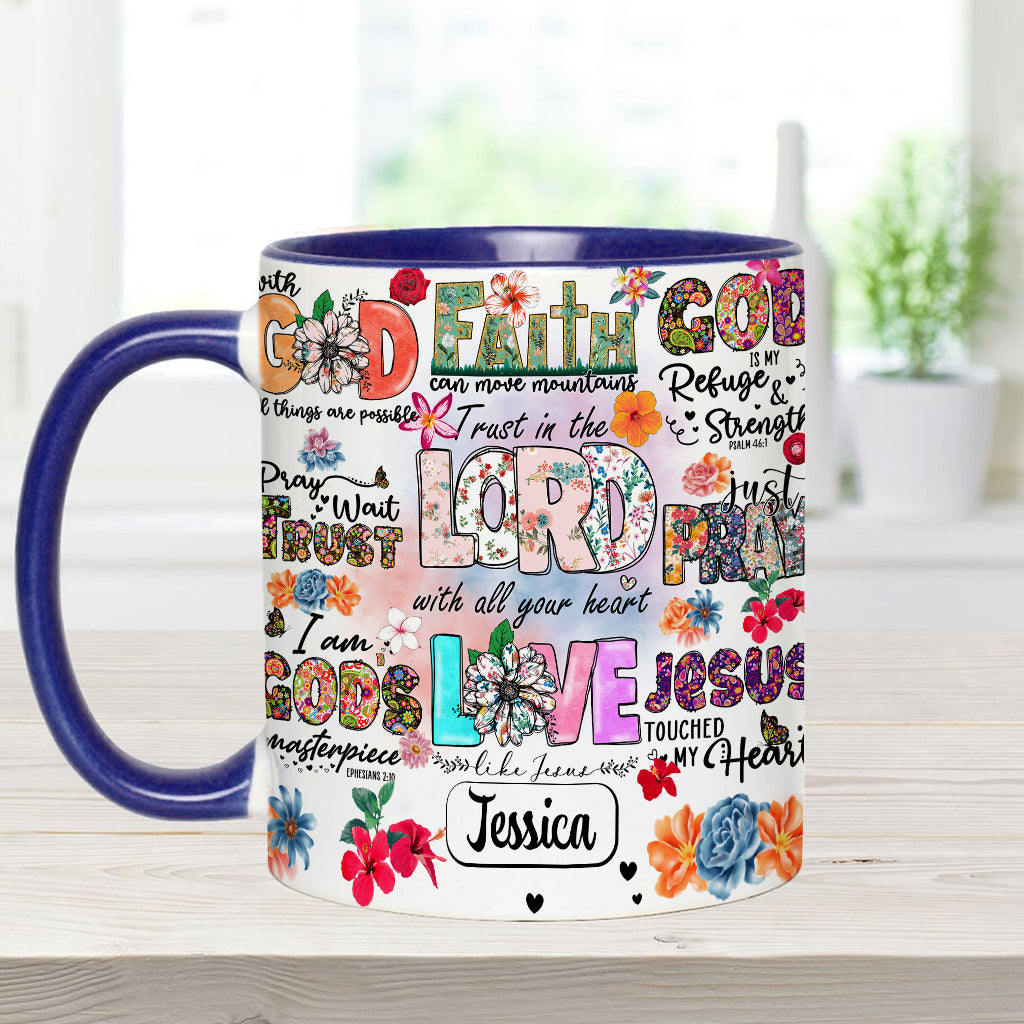 Pray Wait Trust - Personalized Christian Accent Mug