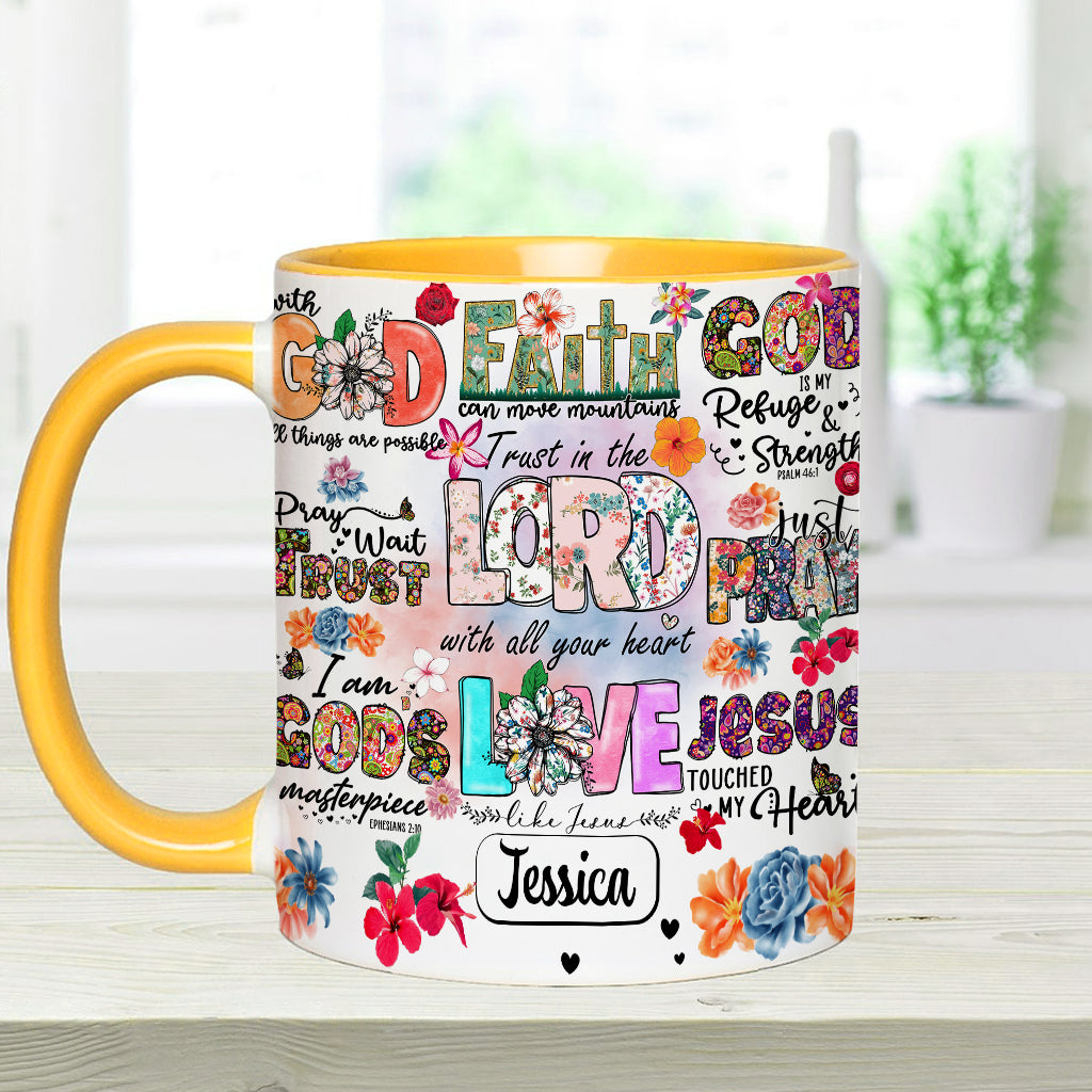 Pray Wait Trust - Personalized Christian Accent Mug