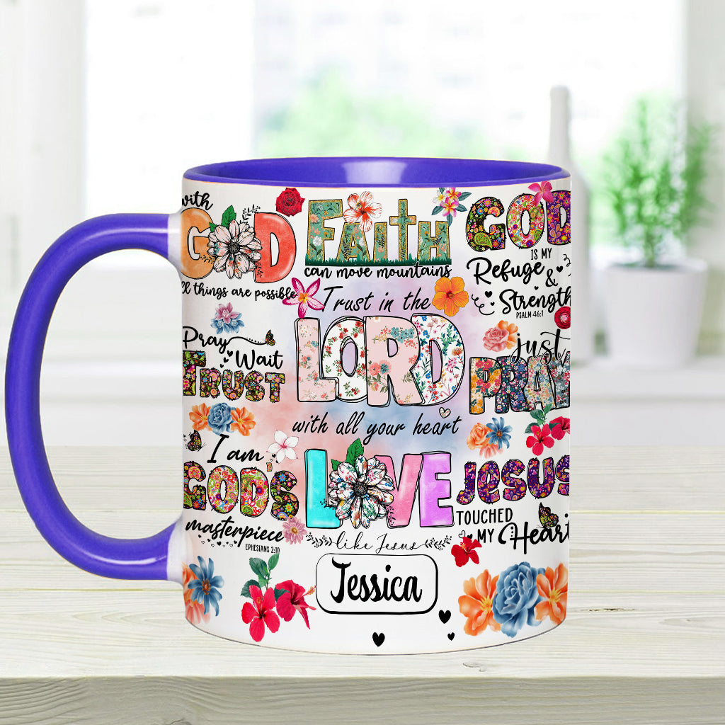 Pray Wait Trust - Personalized Christian Accent Mug