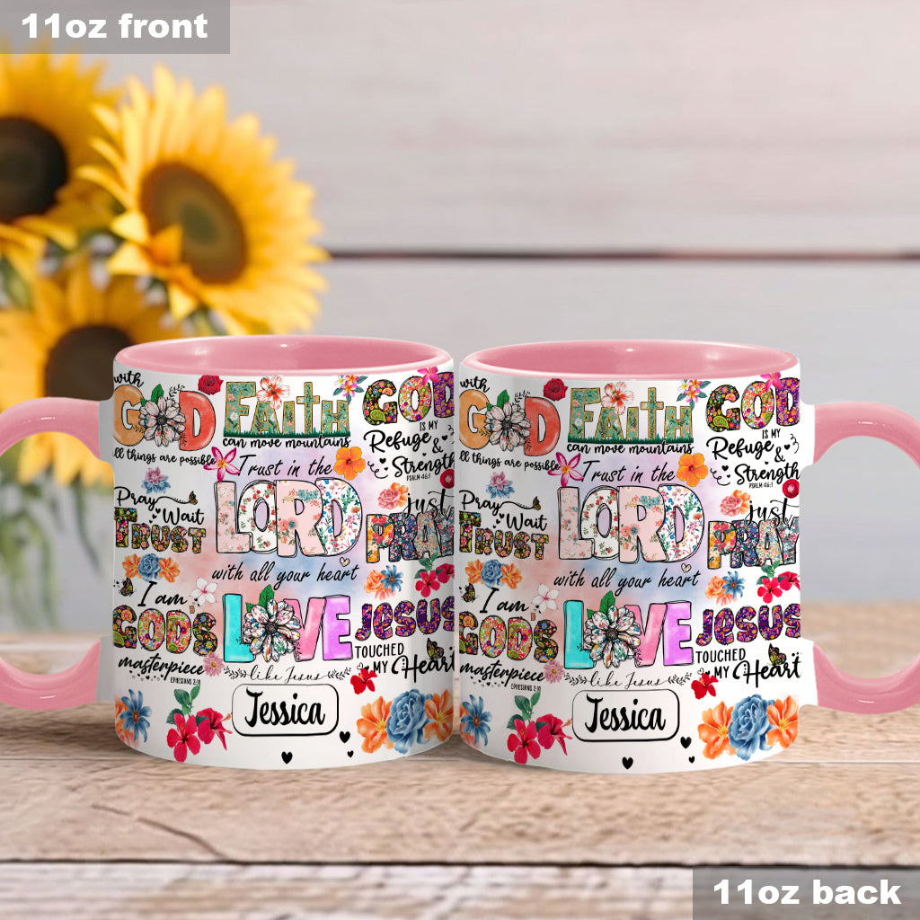 Pray Wait Trust - Personalized Christian Accent Mug
