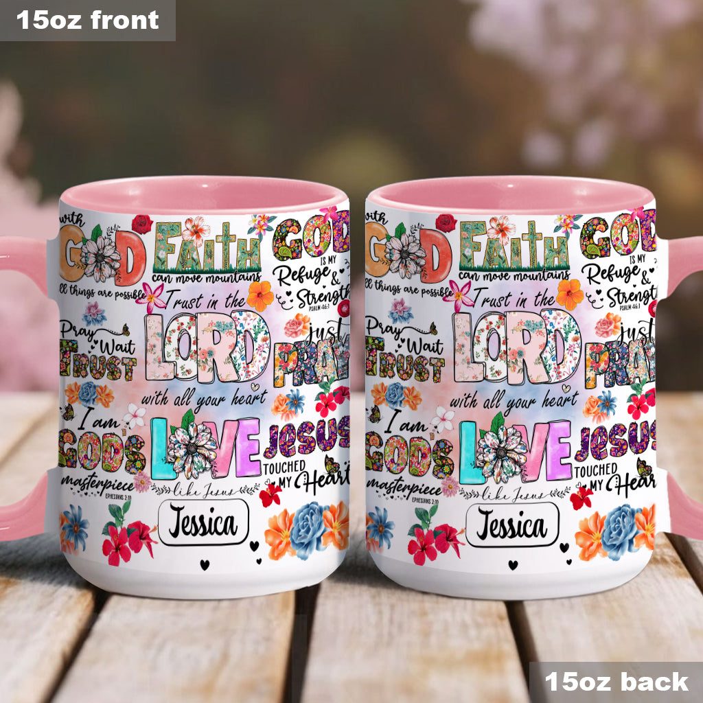 Pray Wait Trust - Personalized Christian Accent Mug