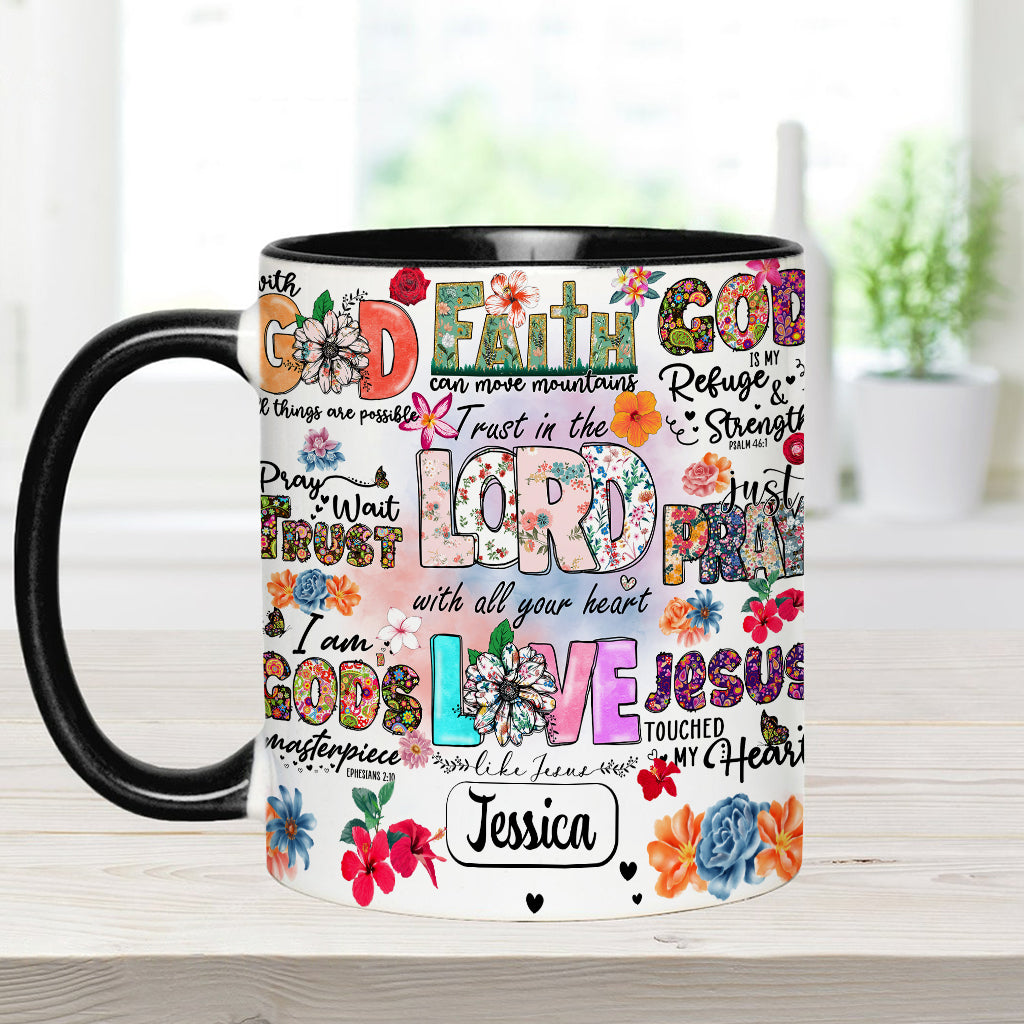 Pray Wait Trust - Personalized Christian Accent Mug