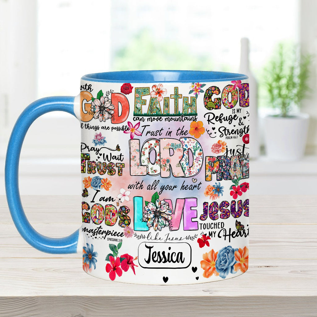 Pray Wait Trust - Personalized Christian Accent Mug