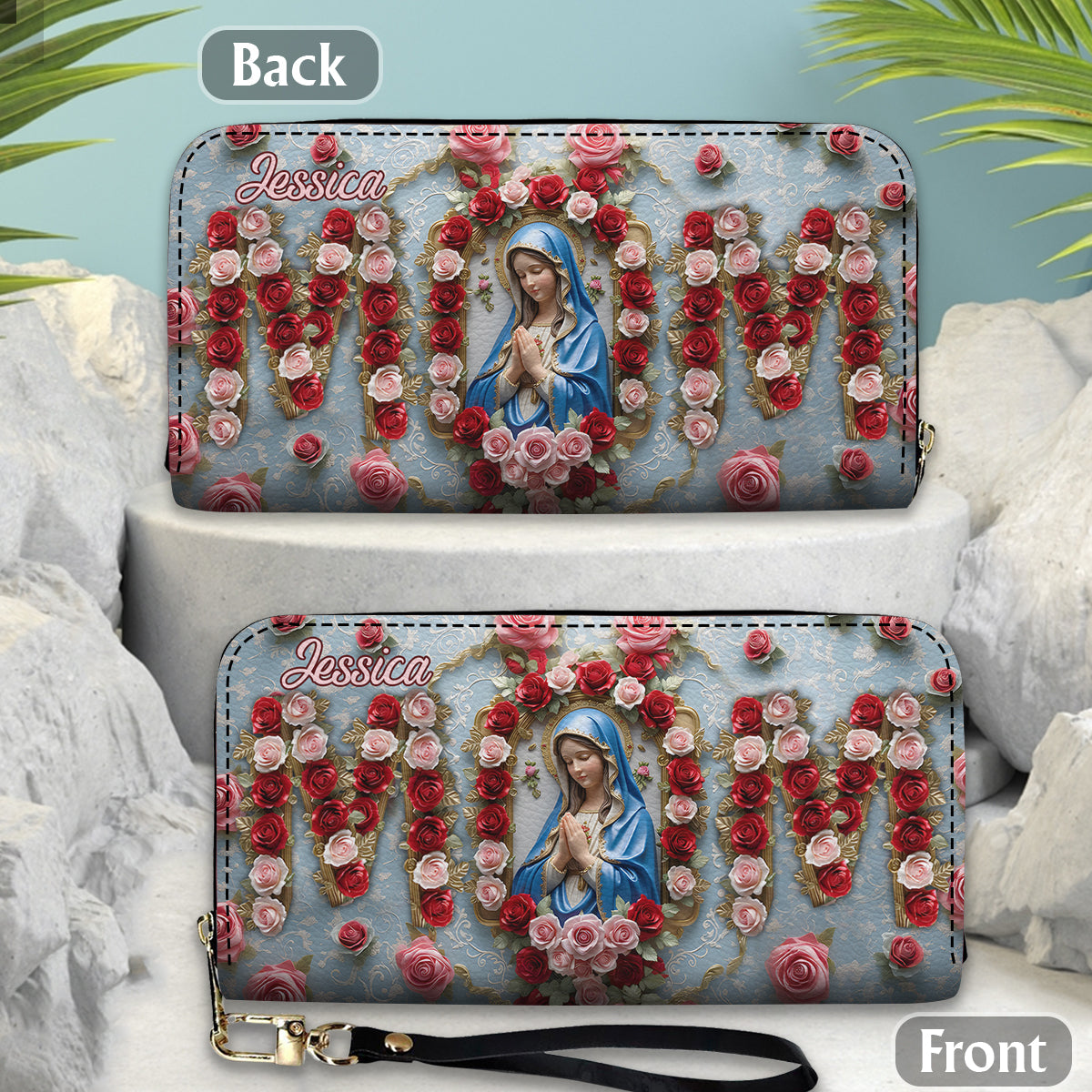 Mom Lady Of Grace - Personalized Christian Leather Long Wallet