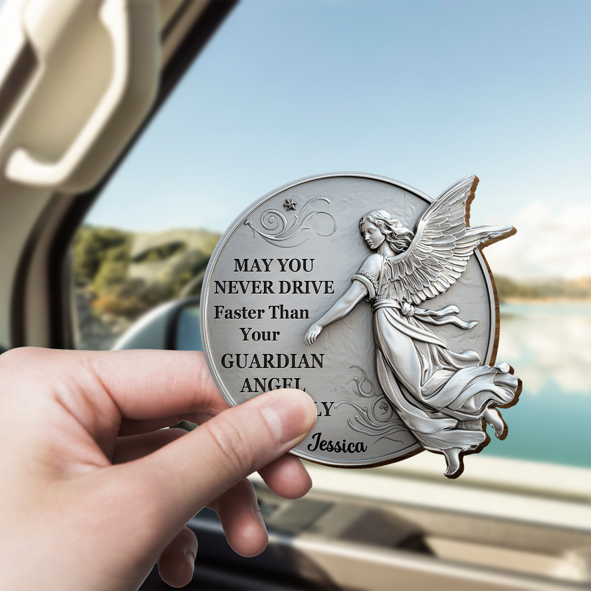 Guardian Angel Flying With You - Personalized Christian Shaped Car Visor Clip