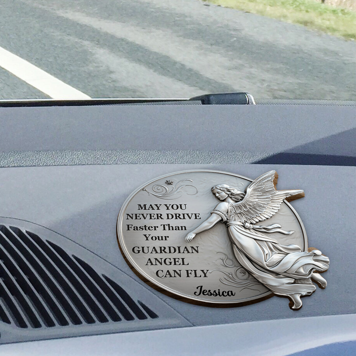 Guardian Angel Flying With You - Personalized Christian Shaped Car Visor Clip