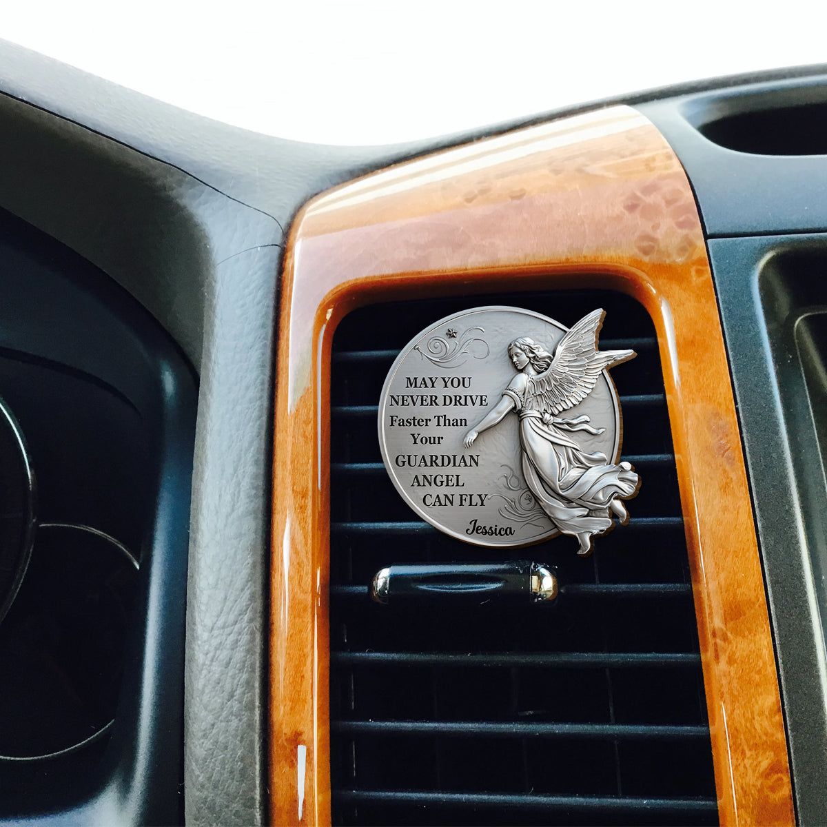 Guardian Angel Flying With You - Personalized Christian Shaped Car Visor Clip