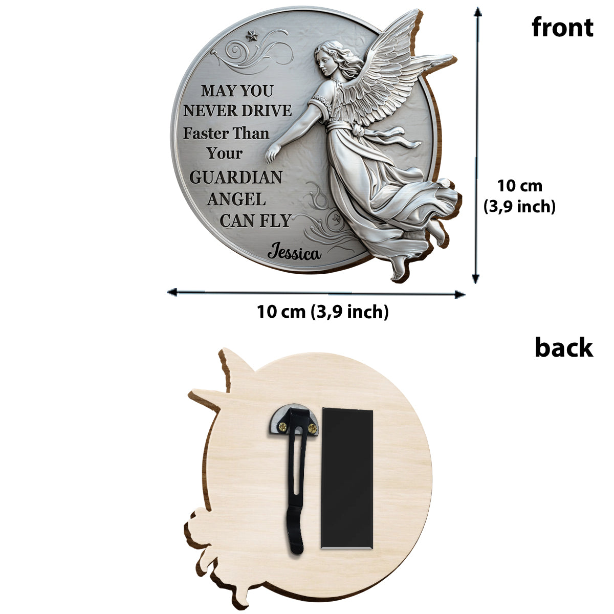 Guardian Angel Flying With You - Personalized Christian Shaped Car Visor Clip