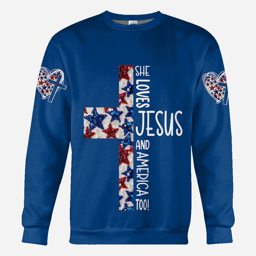 She Jesus And Love America Too - Personalized Christian All Over Shirt