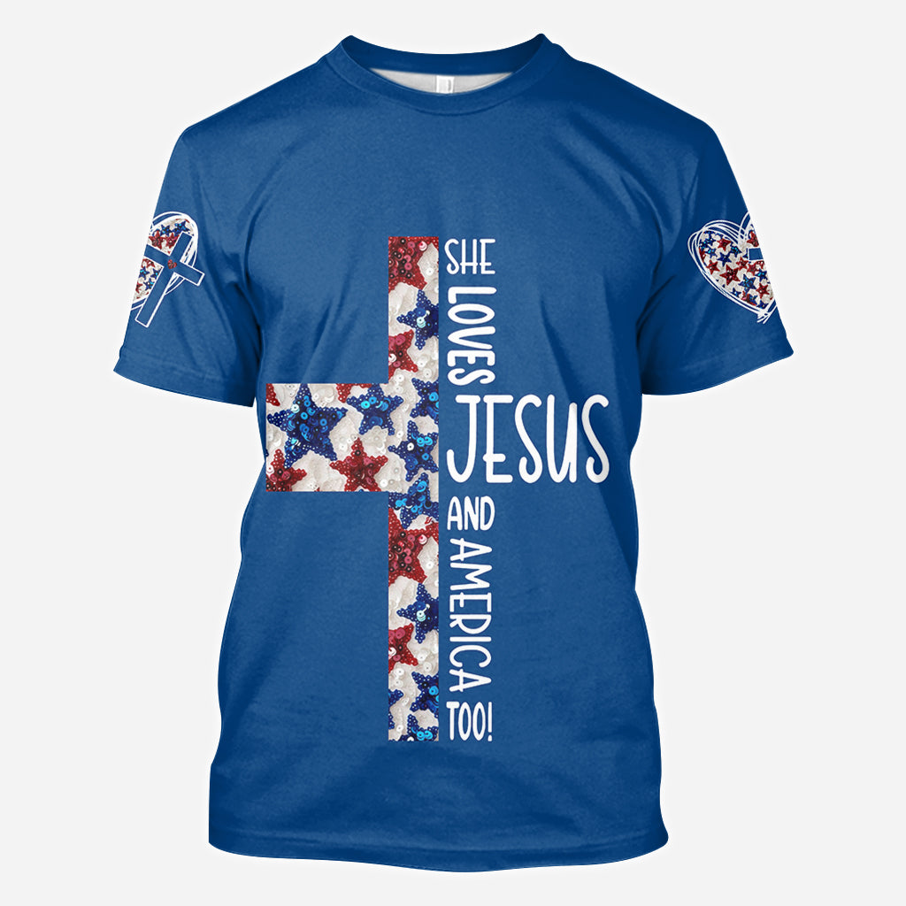 She Jesus And Love America Too - Personalized Christian All Over Shirt