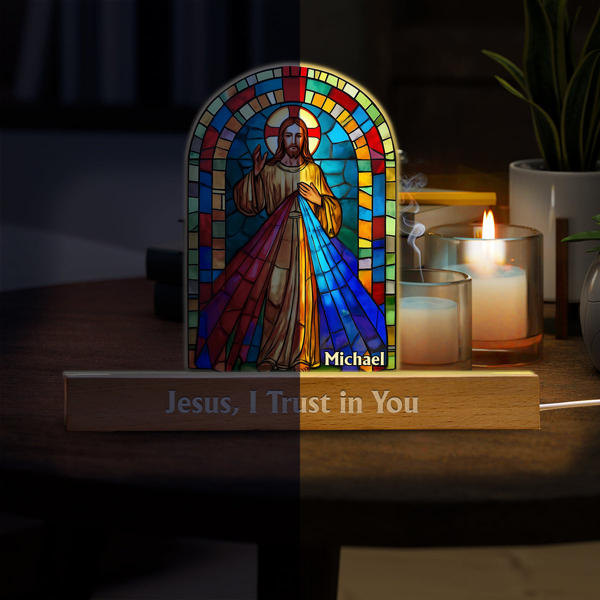 Jesus, I Trust in You - Personalized Christian Shaped Led Night Light