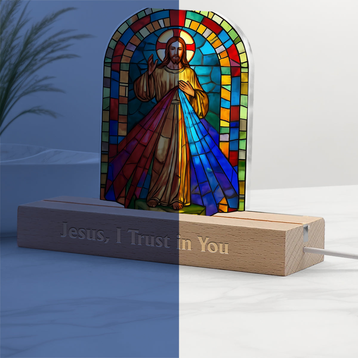 Jesus, I Trust in You - Personalized Christian Shaped Led Night Light