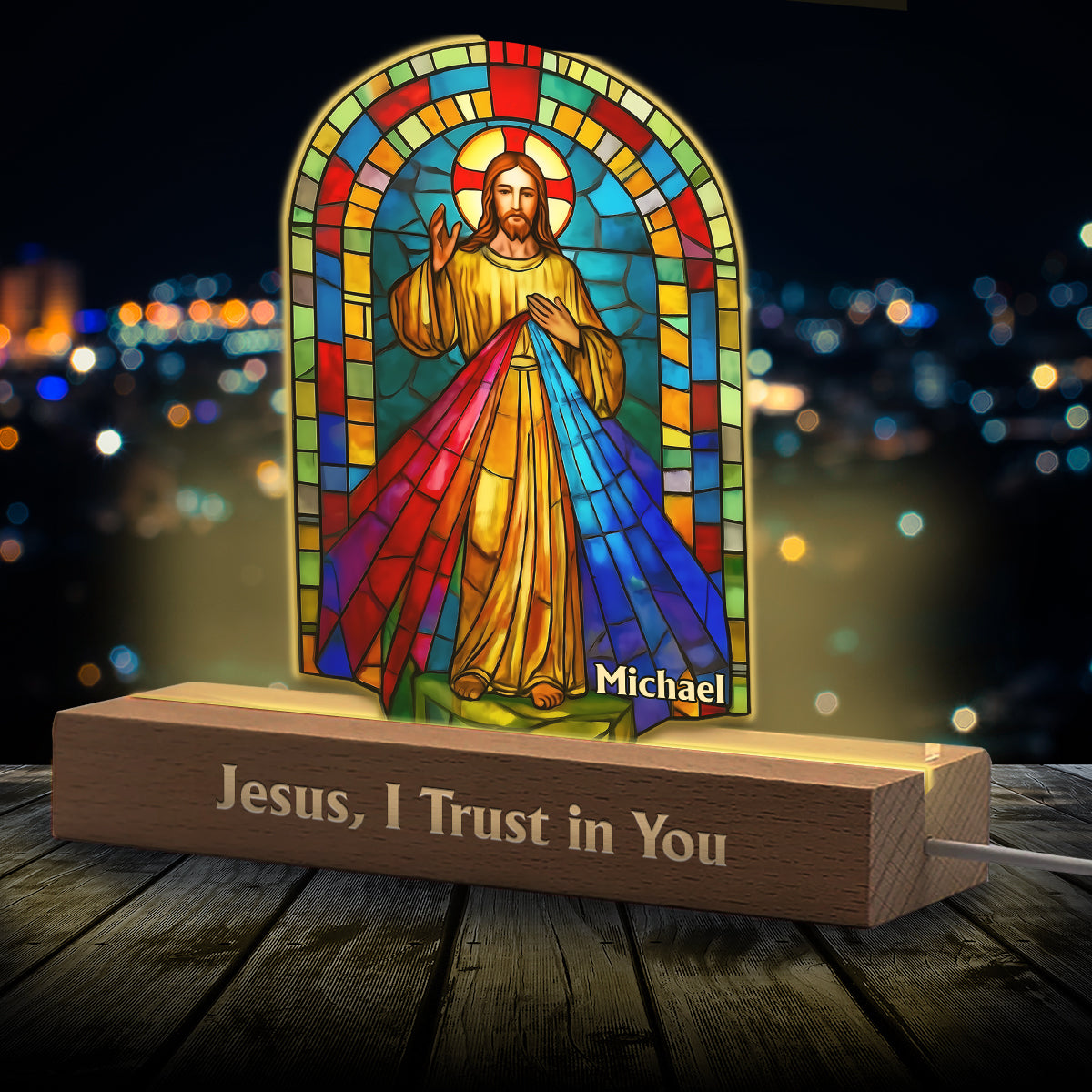 Jesus, I Trust in You - Personalized Christian Shaped Led Night Light