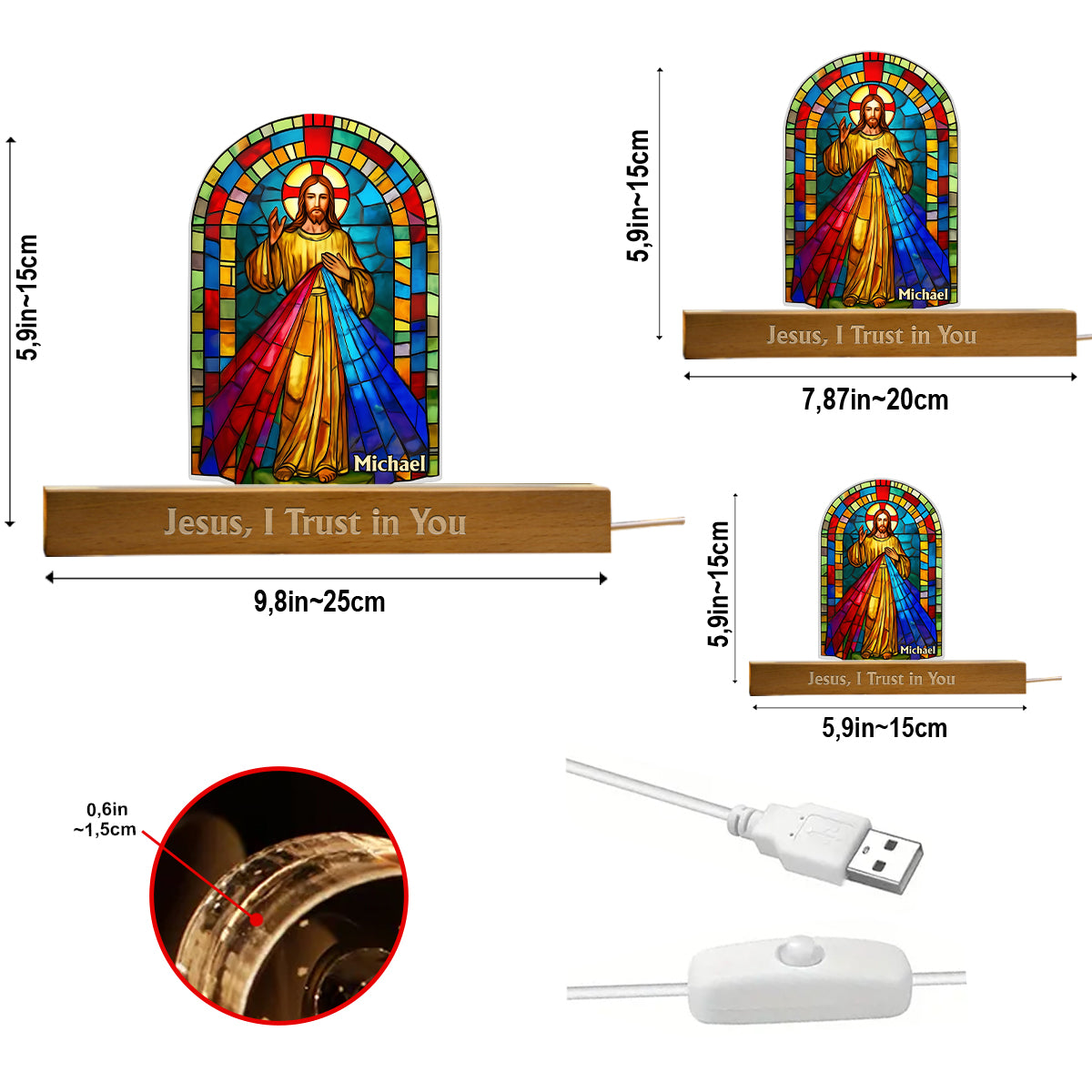 Jesus, I Trust in You - Personalized Christian Shaped Led Night Light