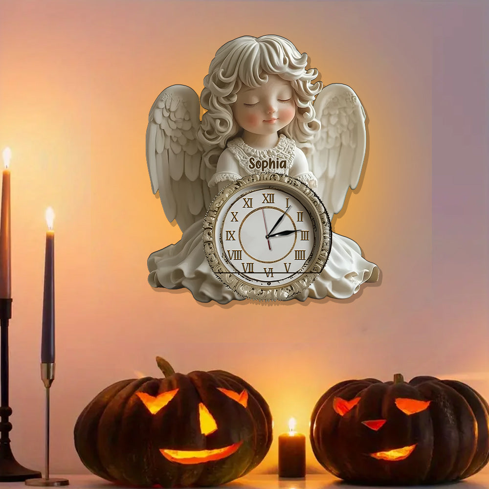 Time Flies, But Angels Keep Watch Over Every Moment - Personalized Christian LED Light Wall Clock
