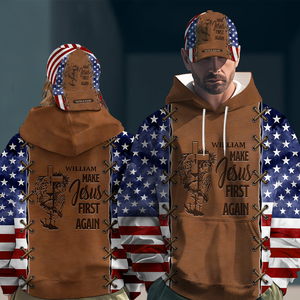 Make Jesus First Again - Personalized Christian All Over Print Hoodie & Classic Cap