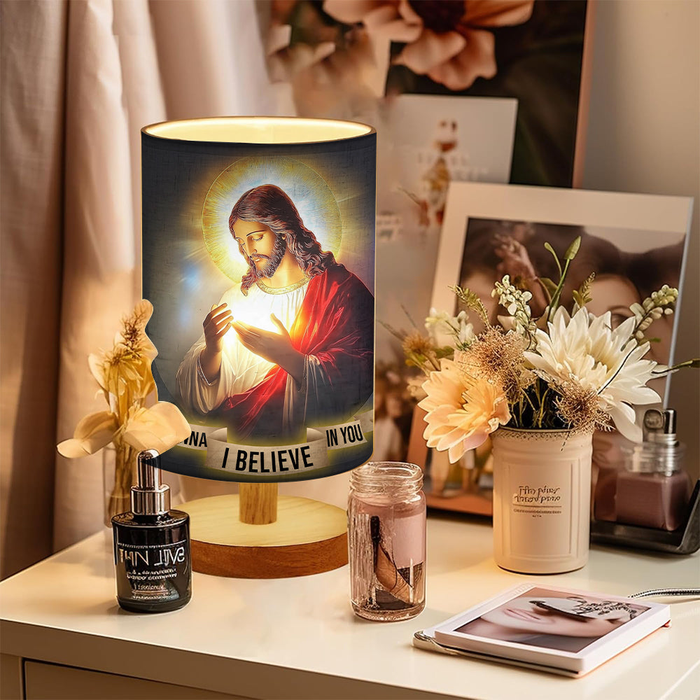 I Believe In You - Personalized Christian Tableside Lamp With Wood Base