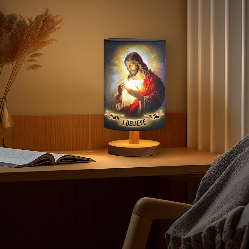 I Believe In You - Personalized Christian Tableside Lamp With Wood Base