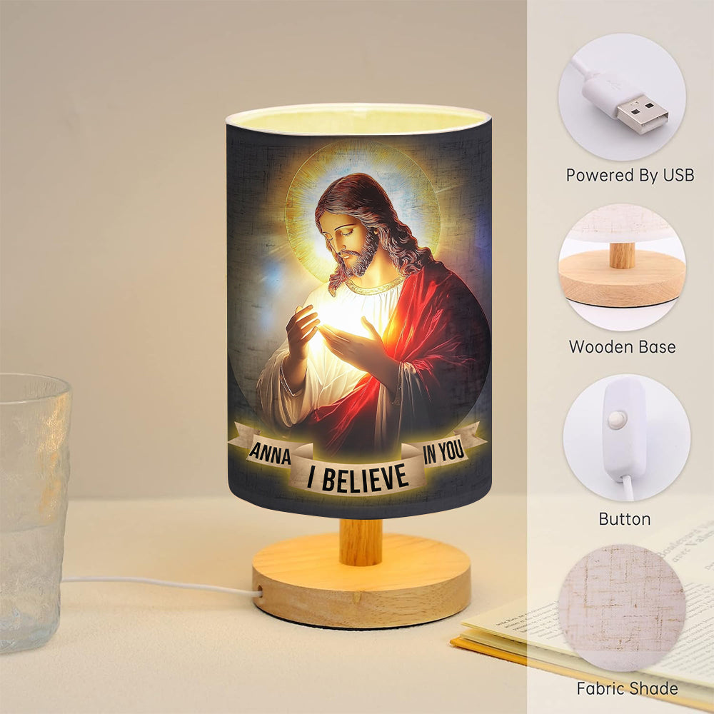 I Believe In You - Personalized Christian Tableside Lamp With Wood Base