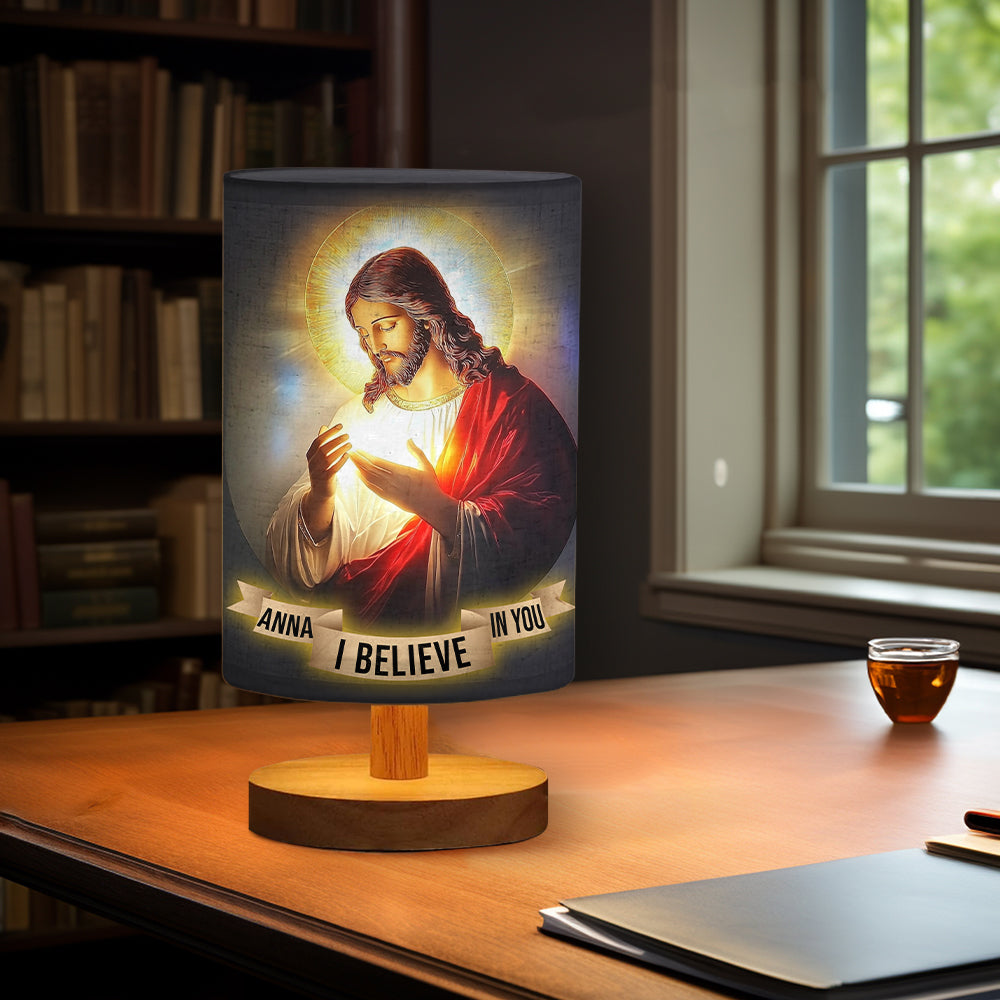 I Believe In You - Personalized Christian Tableside Lamp With Wood Base