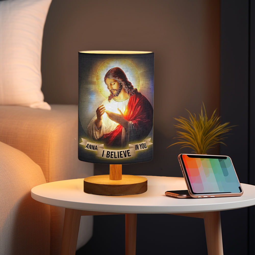 I Believe In You - Personalized Christian Tableside Lamp With Wood Base