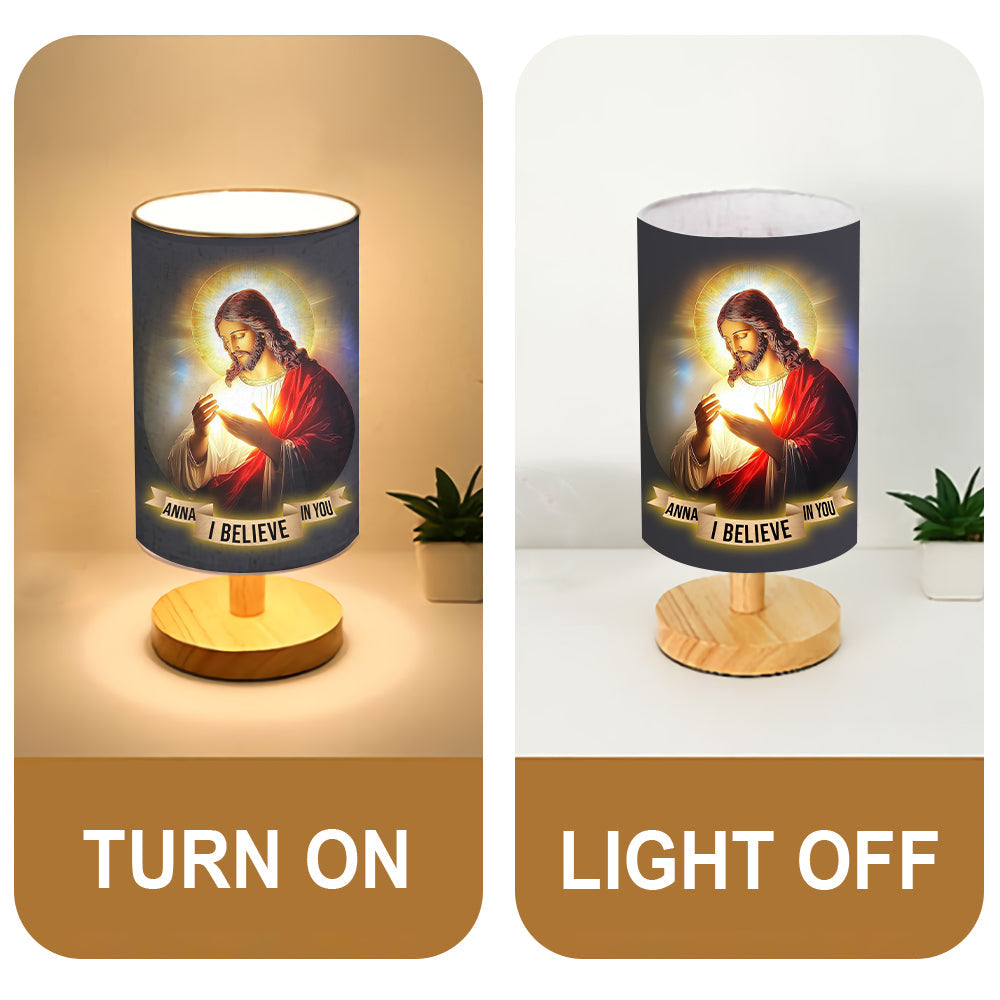 I Believe In You - Personalized Christian Tableside Lamp With Wood Base