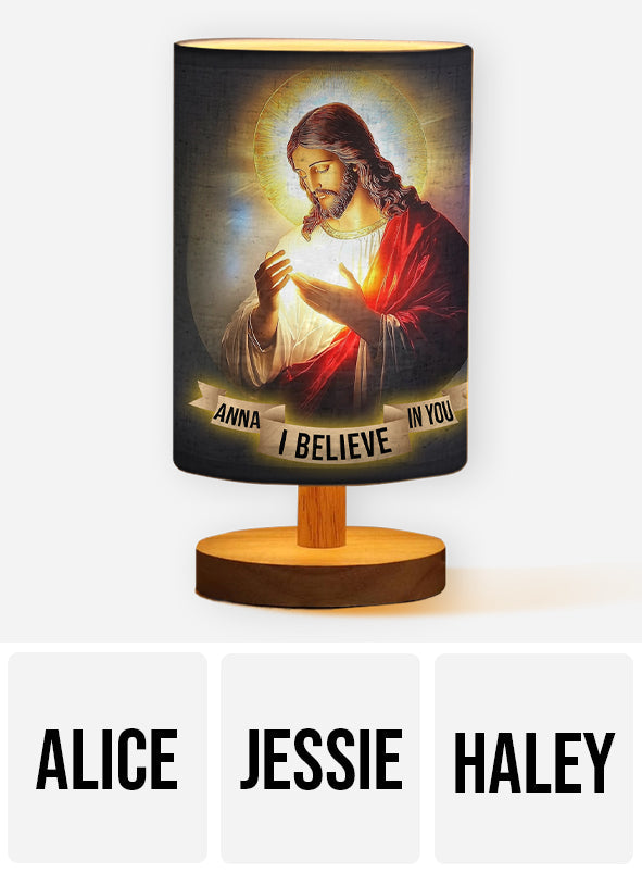 I Believe In You - Personalized Christian Tableside Lamp With Wood Base