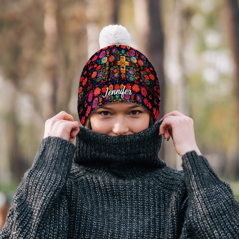 Floral Cross - Personalized Christian Beanie Hat