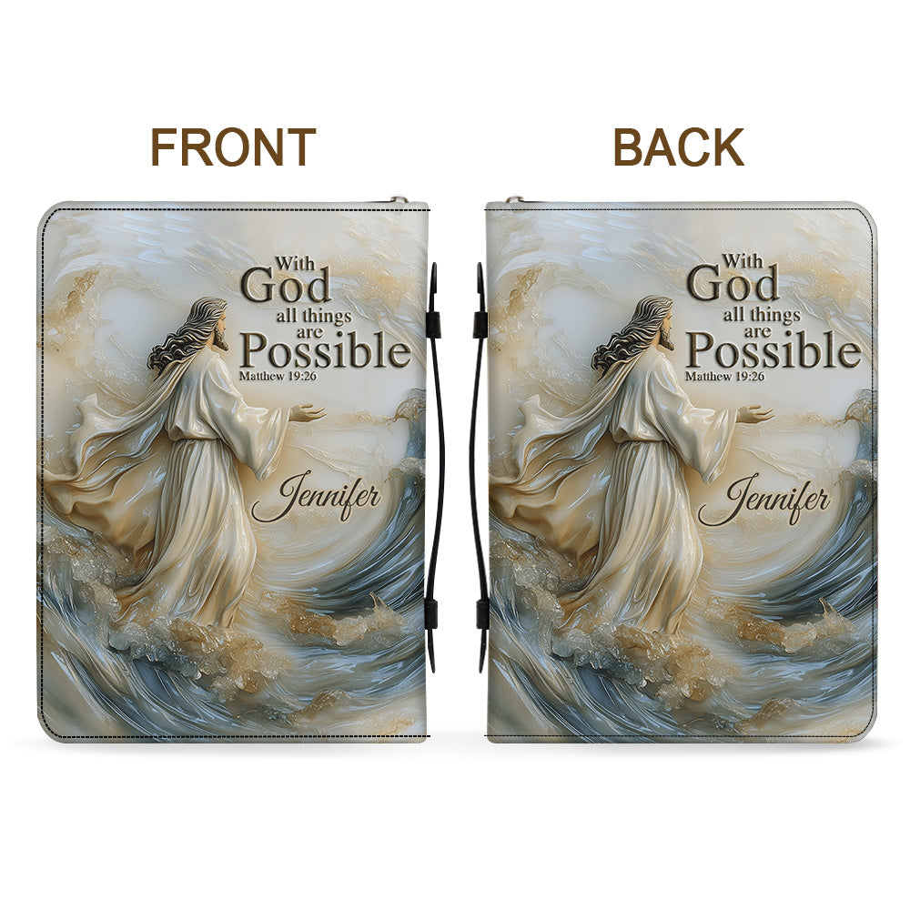 With God All Things Are Possible - Personalized Christian Leather Bible Cover Bag