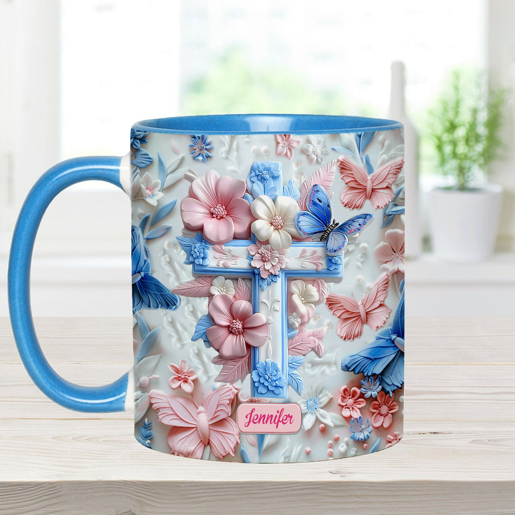 Believe Pink And Blue Butterflies - Personalized Christian Accent Mug