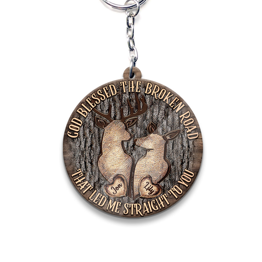 God Blessed The Broken Road - Personalized Couple Keychain