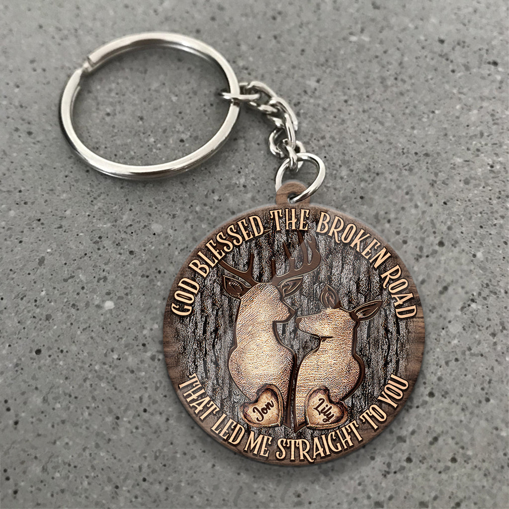 God Blessed The Broken Road - Personalized Couple Keychain