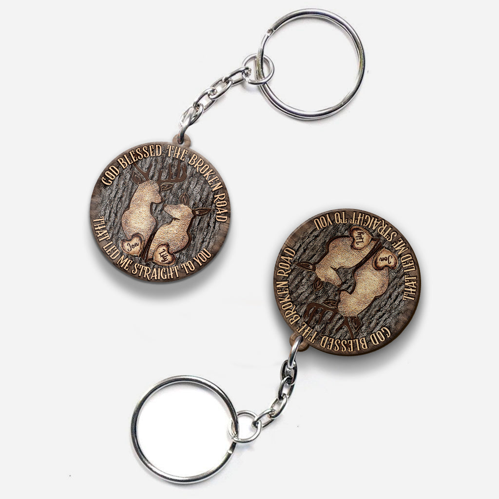 God Blessed The Broken Road - Personalized Couple Keychain