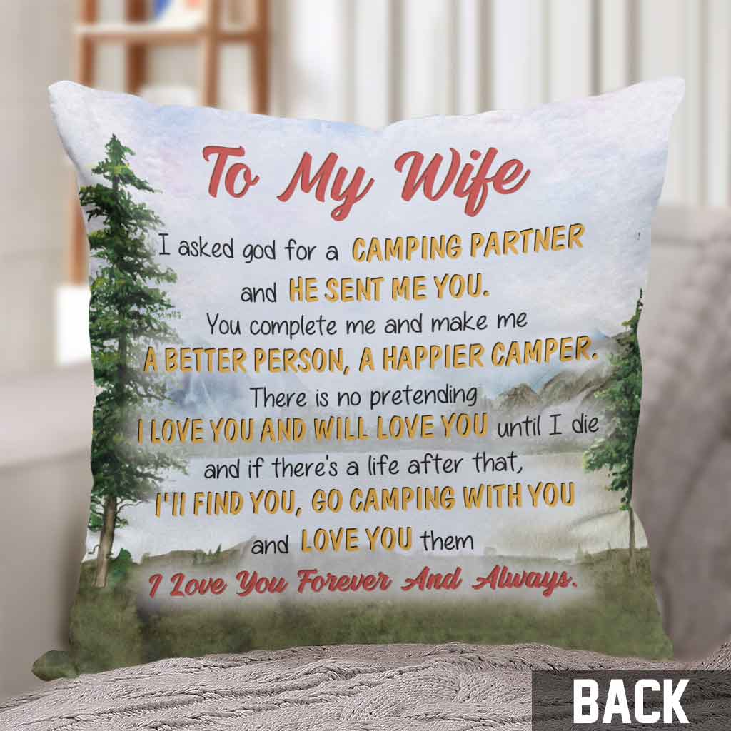 I Asked God For A Camping Partner - Personalized Couple Camping Throw Pillow