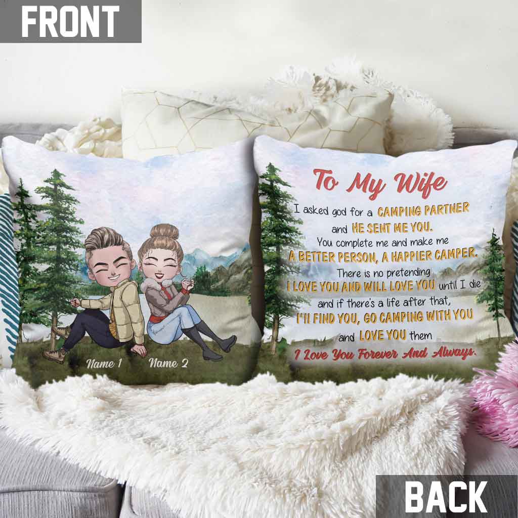 I Asked God For A Camping Partner - Personalized Couple Camping Throw Pillow