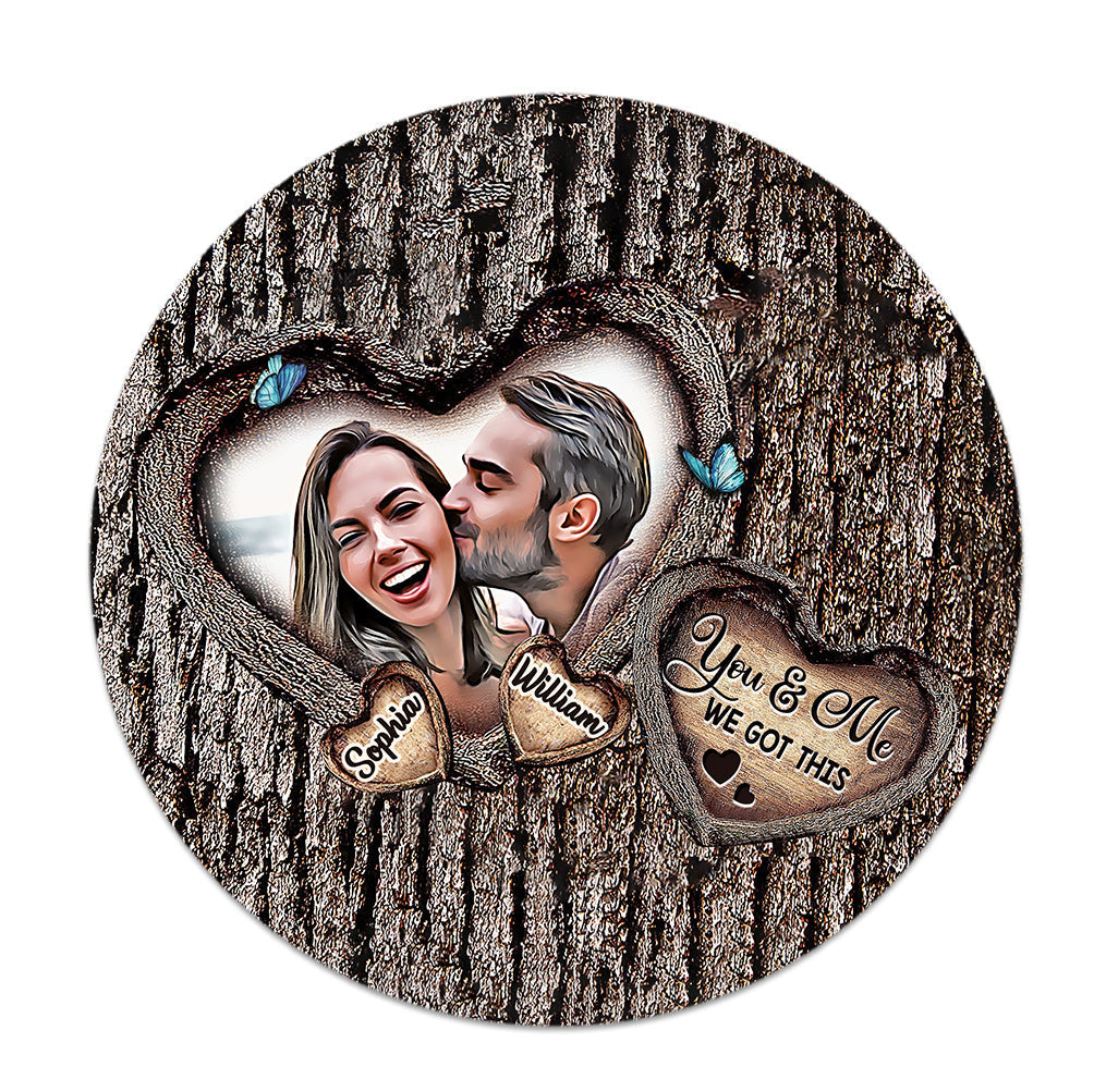 God Bless The Broken Road - Personalized Couple Round Wood Sign